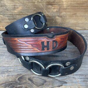 Harley Davisdon Biker Motorcycle Belt Leather Belt Strap Vintage Black / Brown